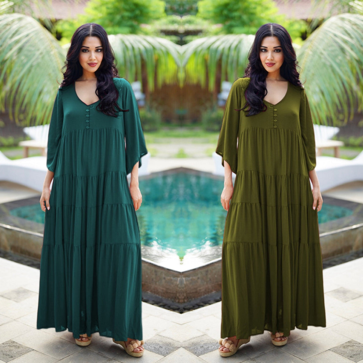 Shelby Button-Down Tie Back Babydoll Empire Dress