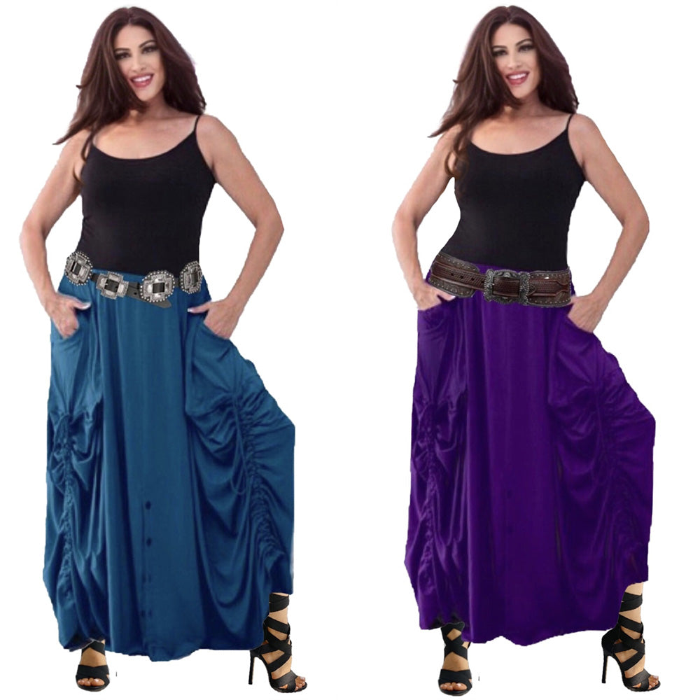 Adriana Elastic Waist Pockets Boho Maxi Skirt