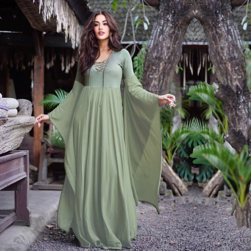 Aurelia Renaissance Flowing Sleeve Lace Up Ties Maxi Dress