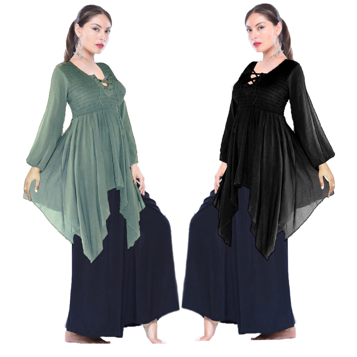 Aurelia Asymmetrical Lace-Up Crinkle Rayon Boho Blouse