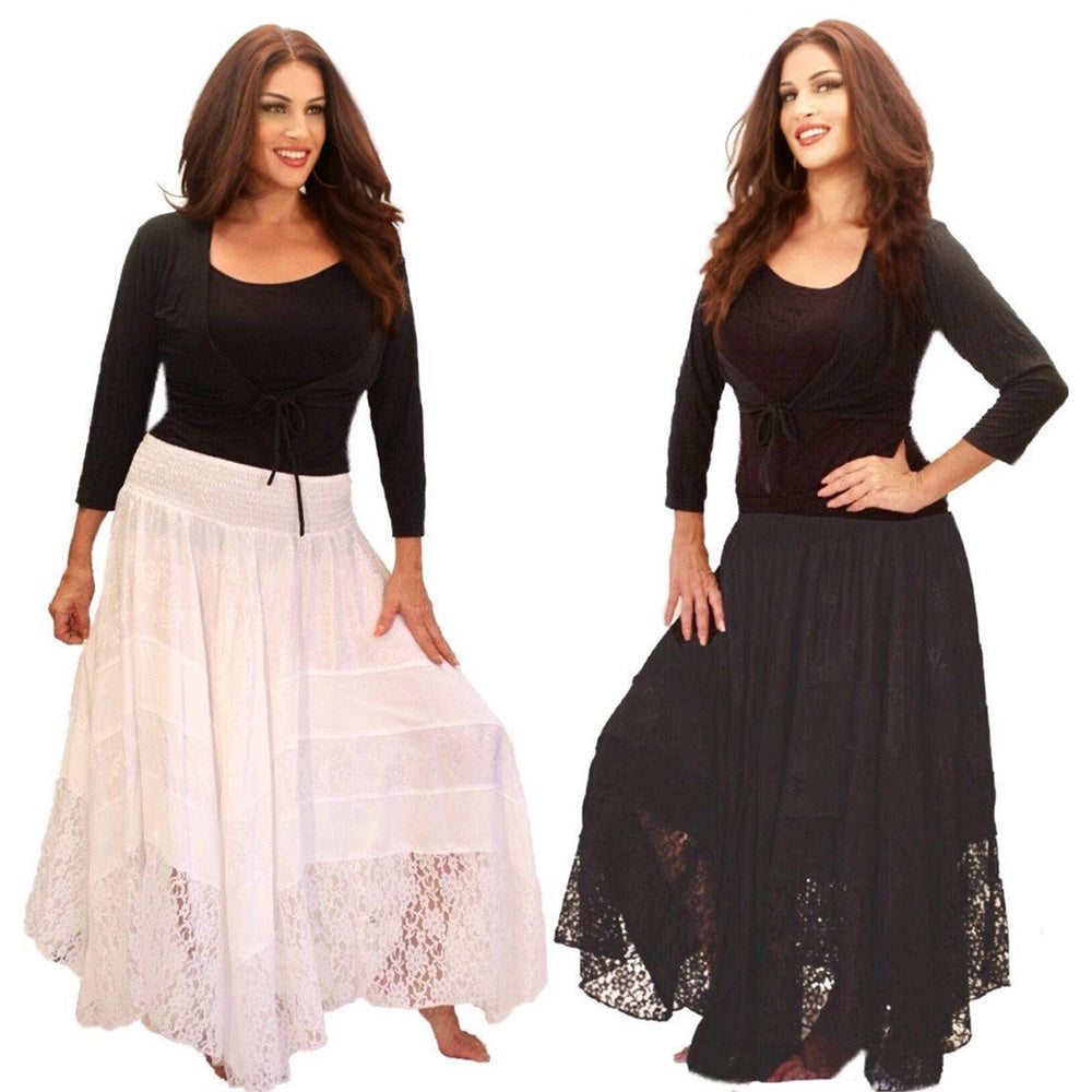 Thea Elastic Waist Satin Lace Maxi Skirt