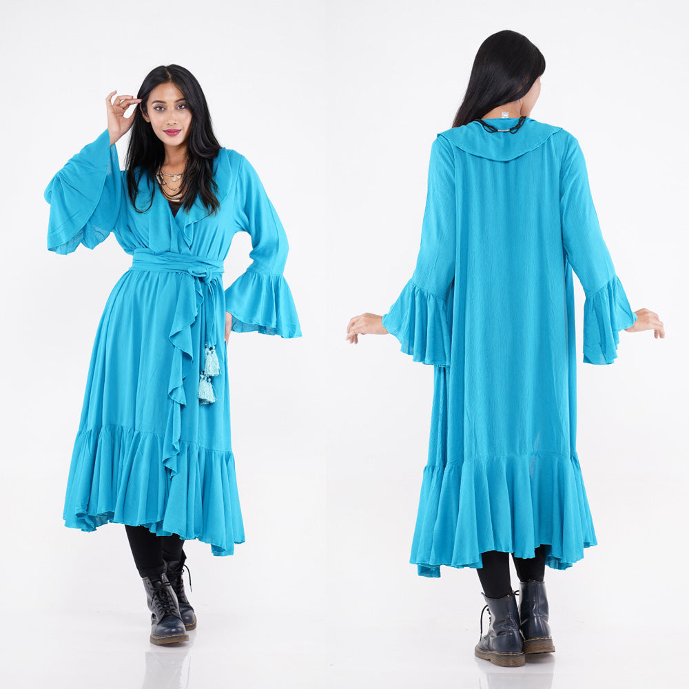 Scarlet Bohemian Ruffle Wrap Kimono Jacket Dress