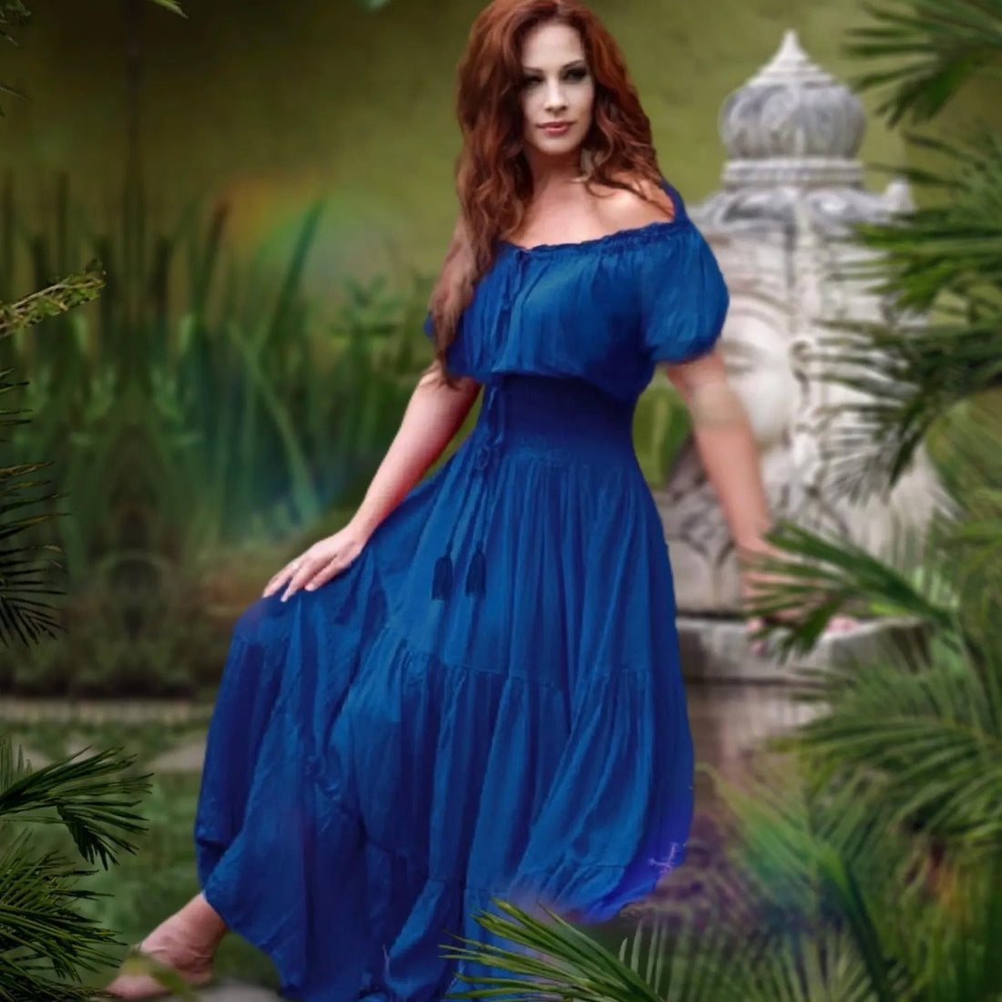 Priscilla Rayon Crinkle Short Sleeve Maxi Long Dress