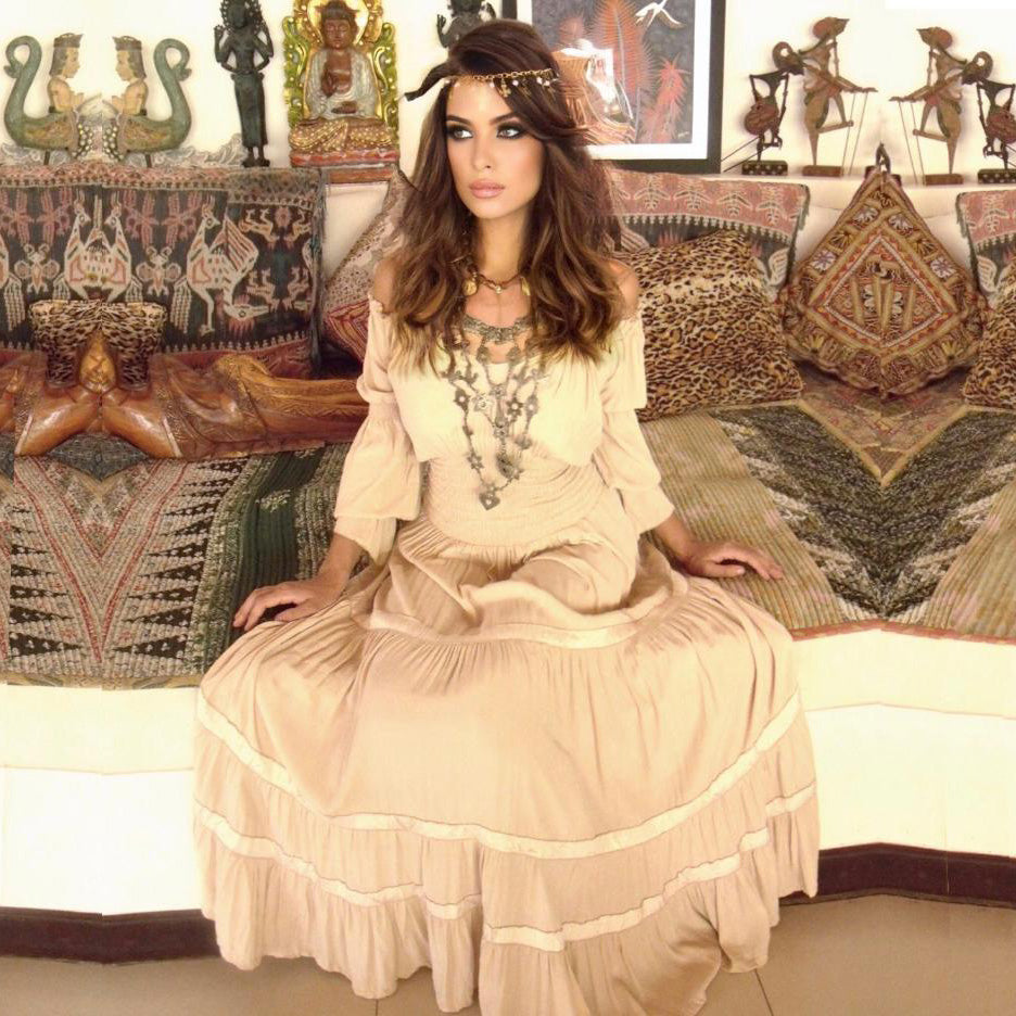 Evelyn Mexican Gypsy Ruffle Peasant Dress Skirt Trim