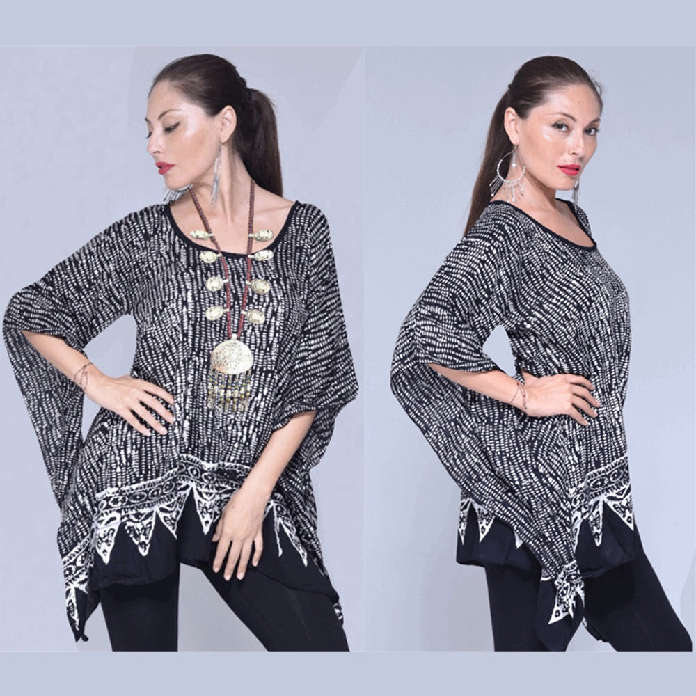 Naomi Boho 2 Hole Gauzy Batik Tunic Top