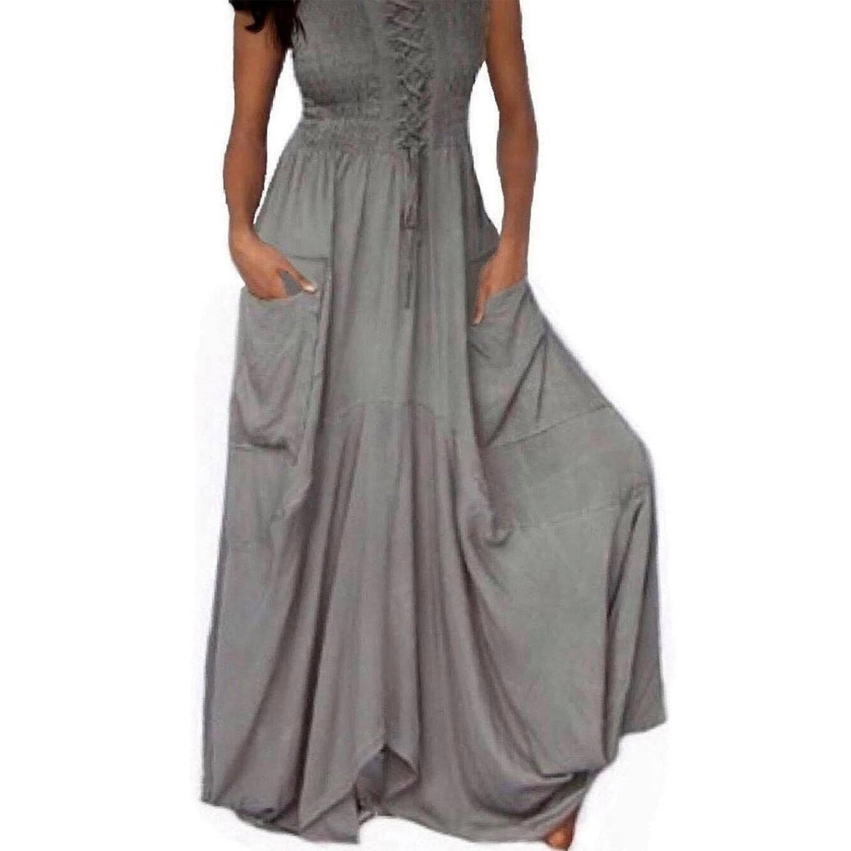 Crystal Smocked Bodice Spaghetti Strap Boho Maxi Dress