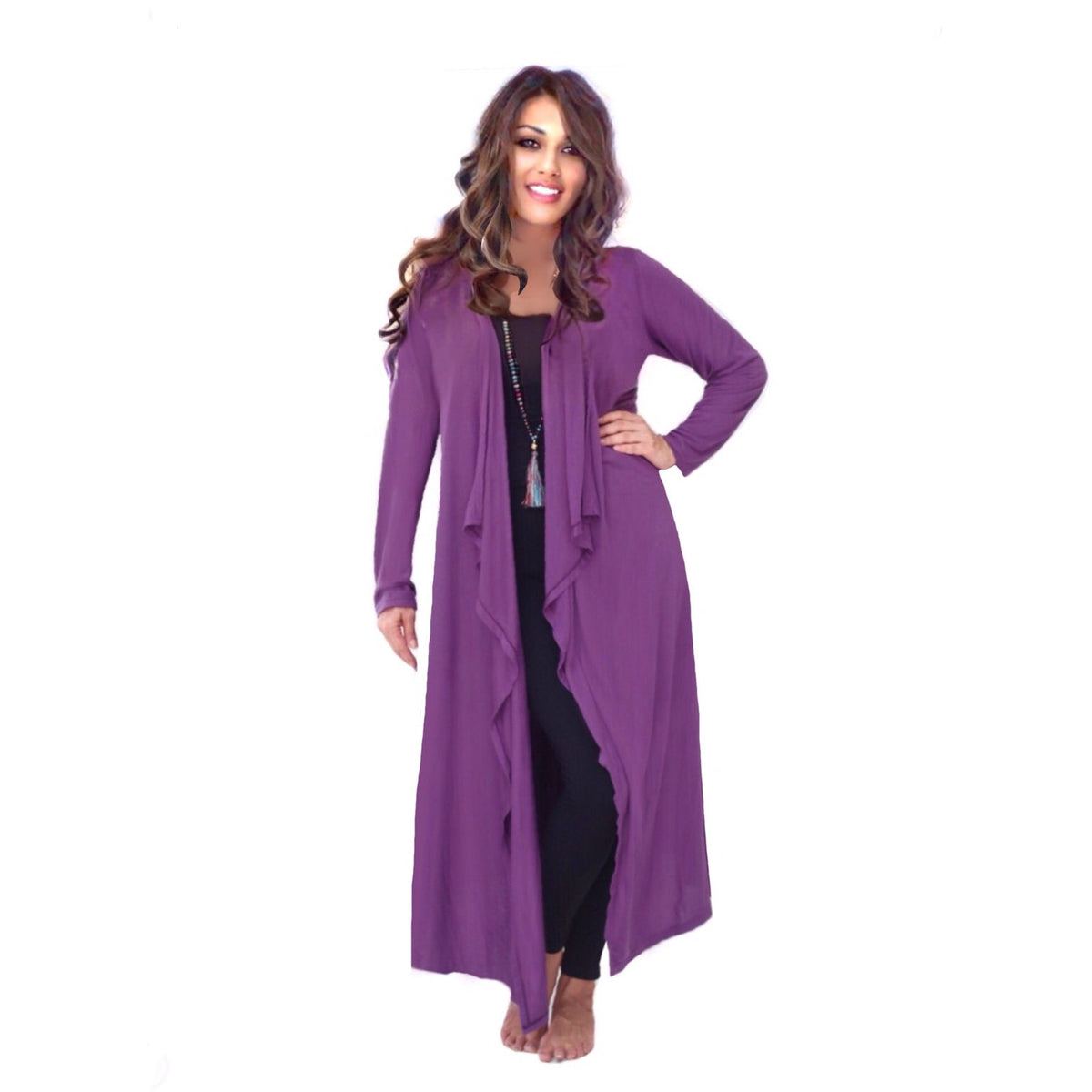Samira Stretch Jersey Cascade Ruffles Long Jacket