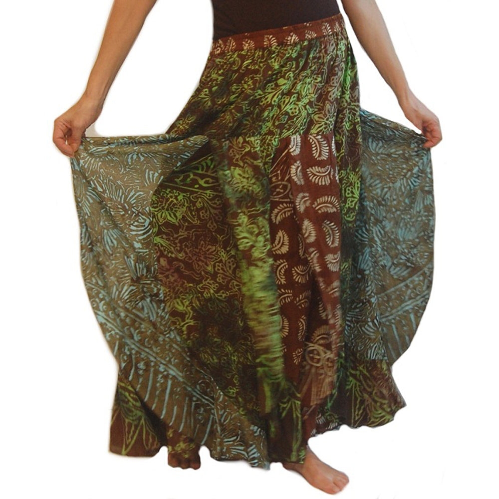 Amiyah Batik Patchwork Layered Elastic Waist Maxi Skirt