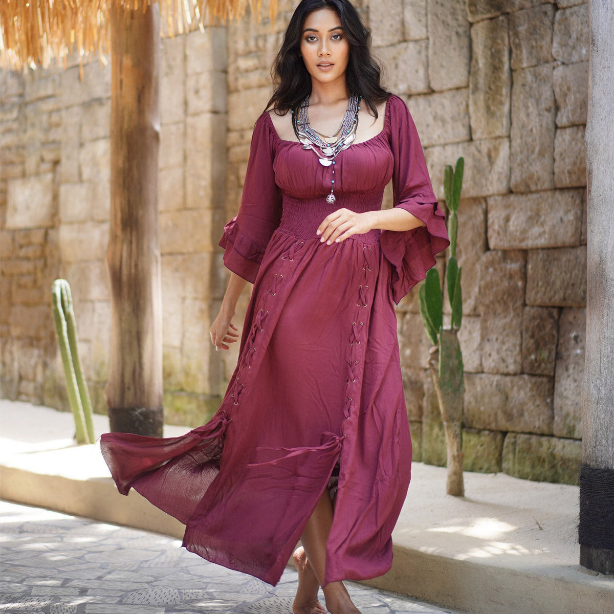 Rylan Smocked Waist Square Neckline Ren Faire Maxi Dress