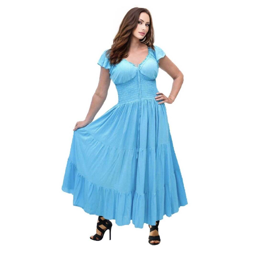 Liliana Rayon Crinkle Smocked Tiers Bohemian Maxi Dress