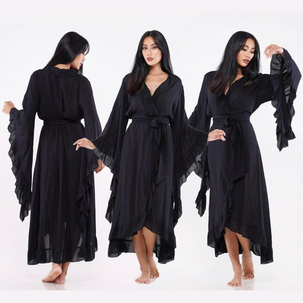 Allie Kimono with Tie Belt Chiffon Rayon Wrap Ruffle Jacket
