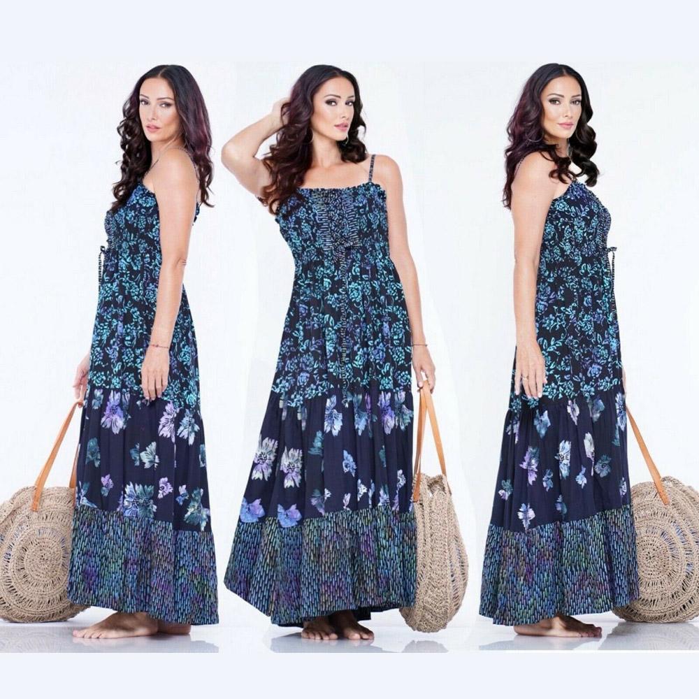 Camila Bohemian Classic Batik Spaghetti Straps Bodice Dress