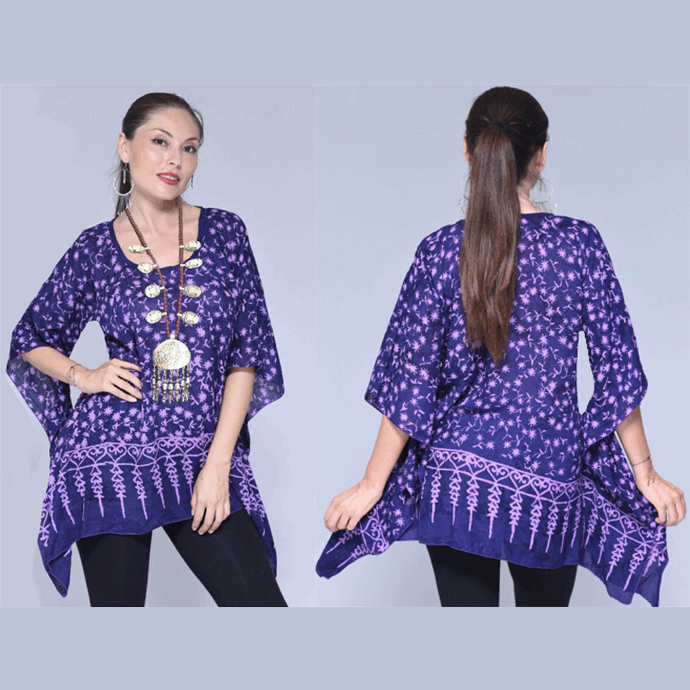 Naomi Boho 2 Hole Gauzy Batik Tunic Top