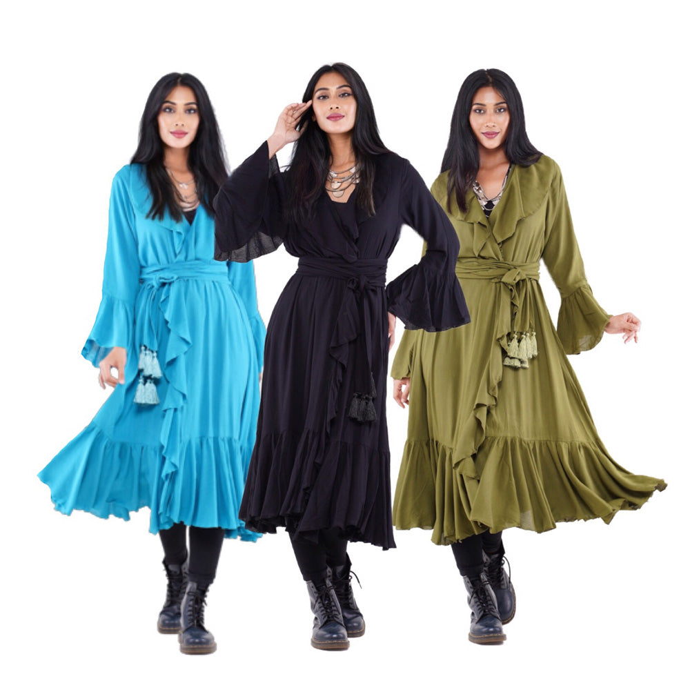 Scarlet Bohemian Ruffle Wrap Kimono Jacket Dress