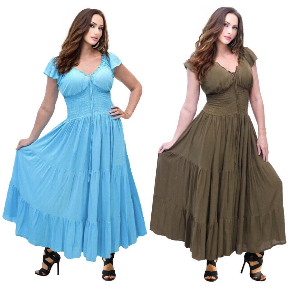 Margot Smocked Tiers Boho Peasant Maxi Long Dress