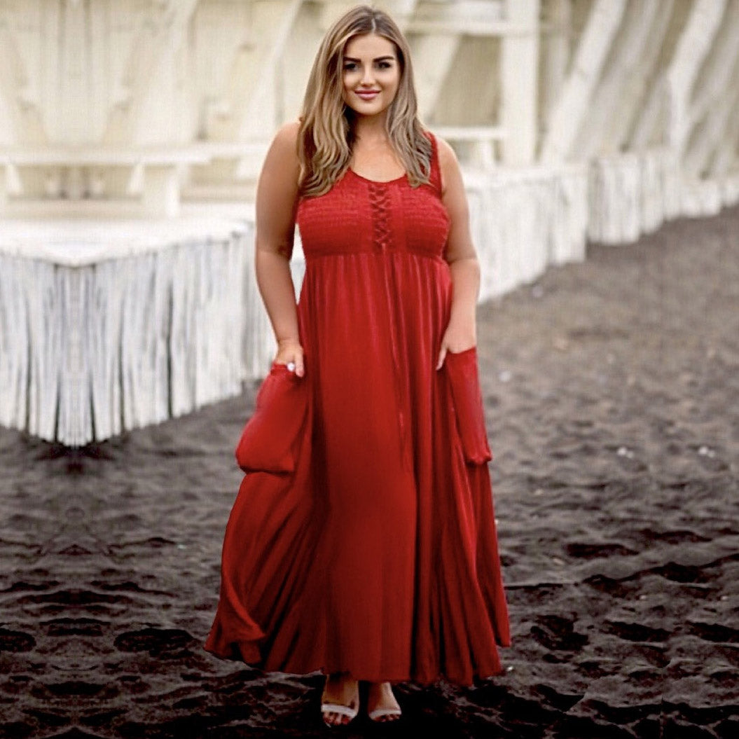 Presley Spaghetti Straps Boho Pockets Maxi Dress
