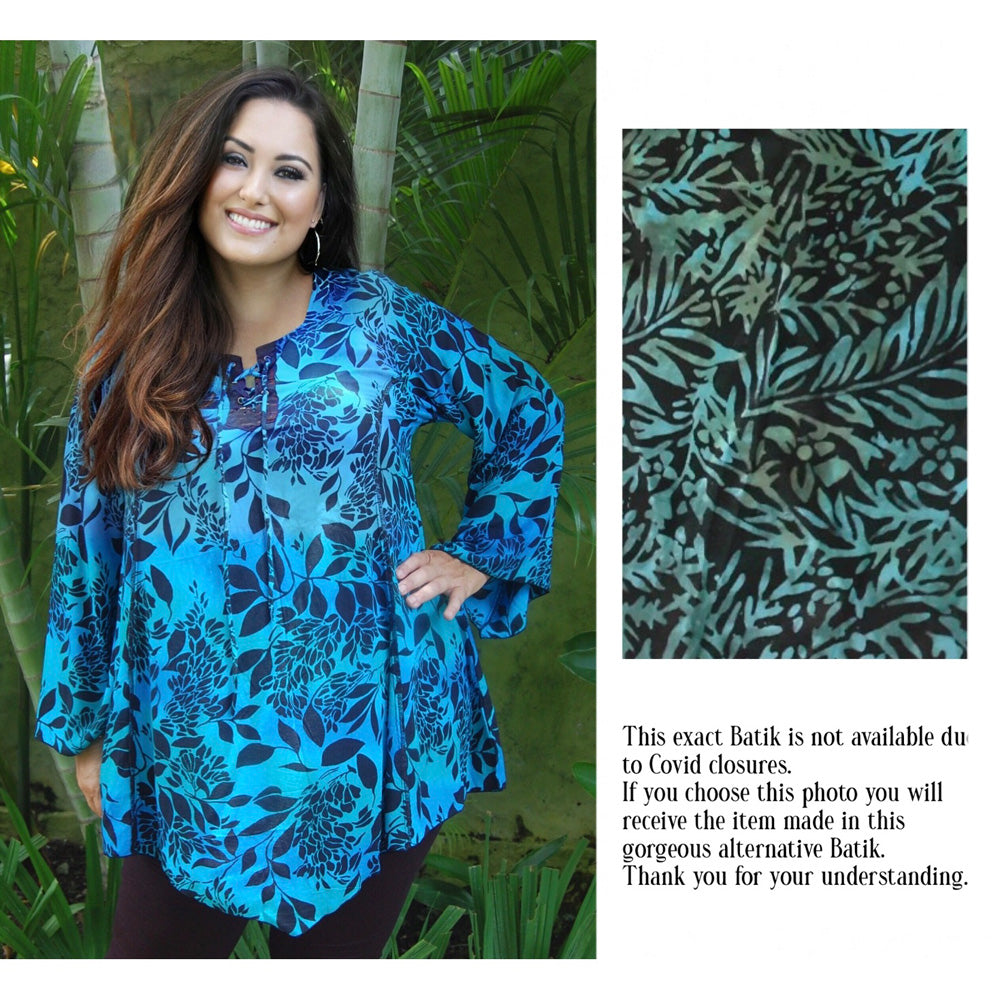 Sutton Bohemian Batik Lacing Square Neckline Blouse