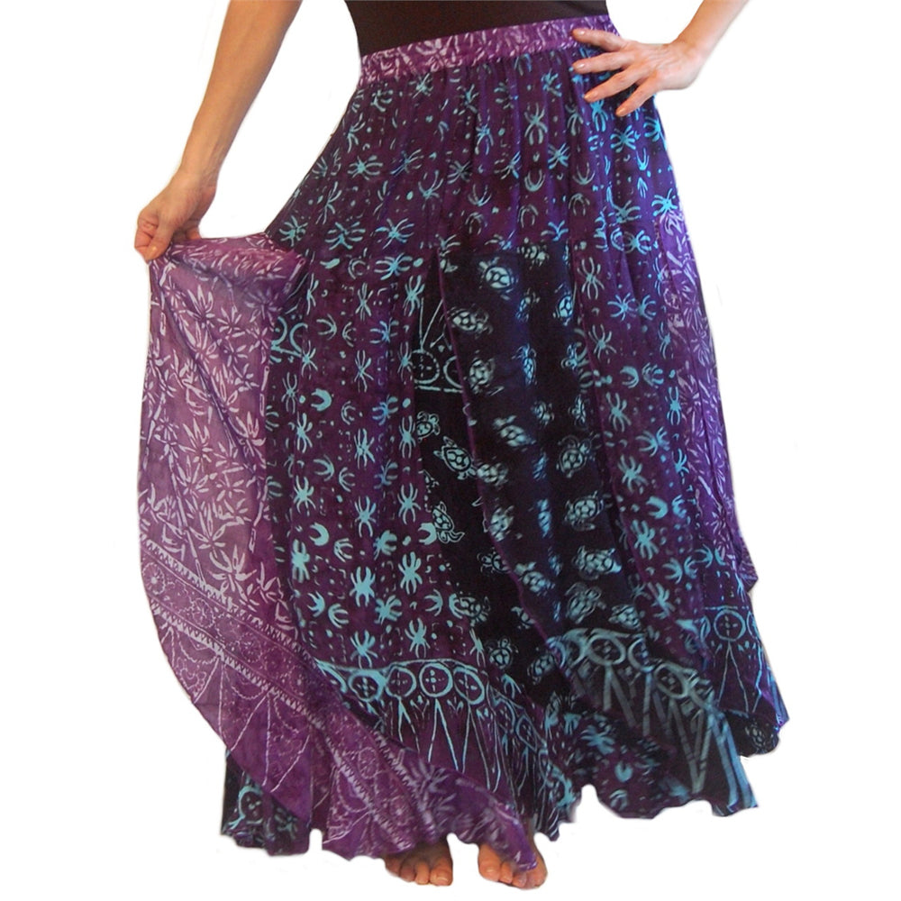 Amiyah Batik Patchwork Layered Elastic Waist Maxi Skirt