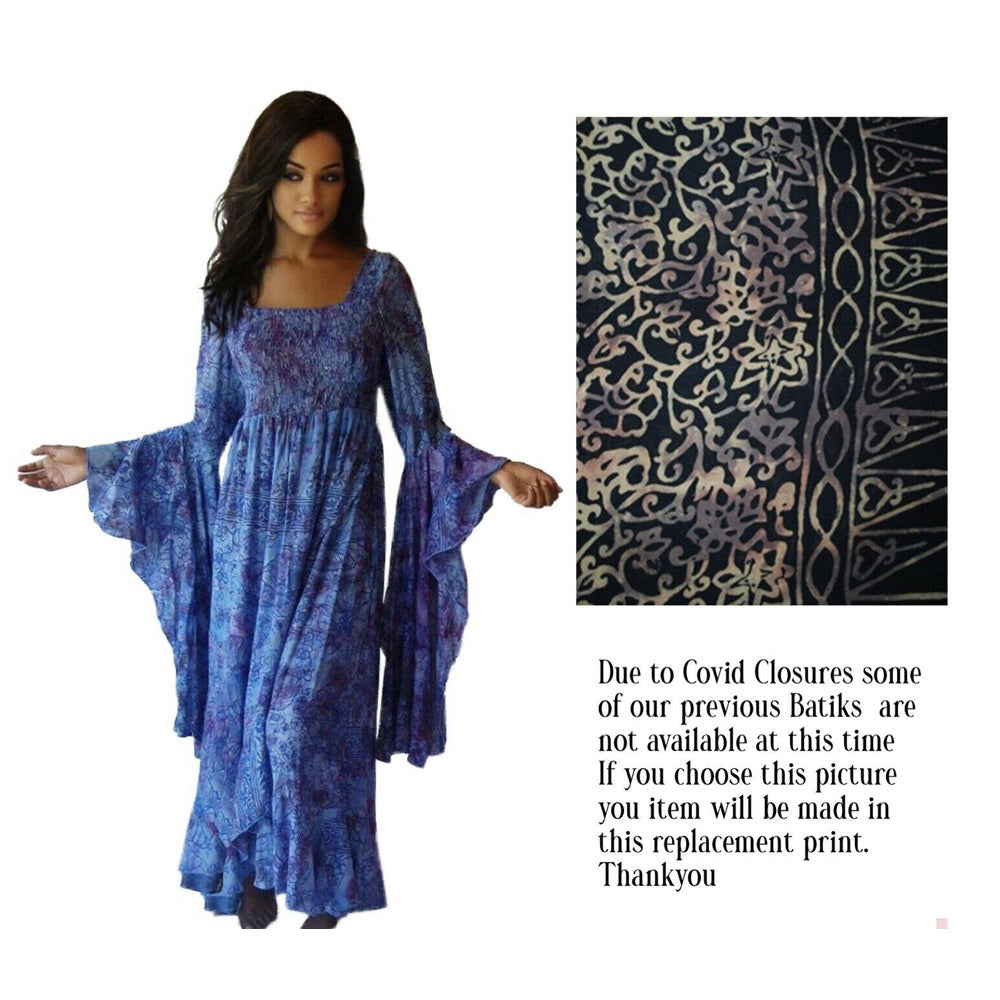 Marlee Ruffle Batik Empire Waist Wrap Maxi Dress