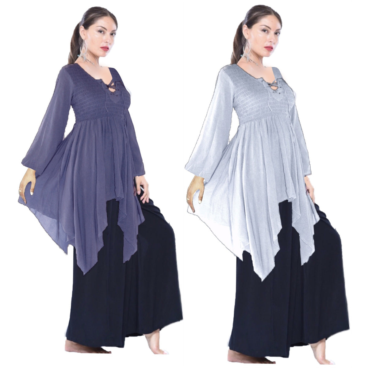 Aurelia Asymmetrical Lace-Up Crinkle Rayon Boho Blouse