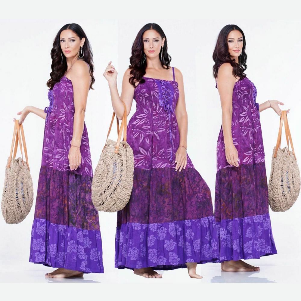 Camila Bohemian Classic Batik Spaghetti Straps Bodice Dress