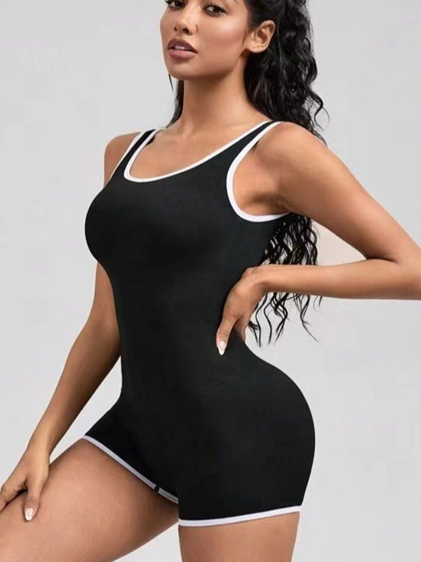 Contrast Color Stripes Backless Romper