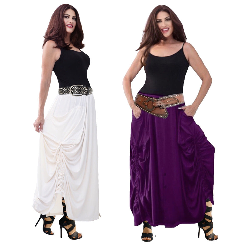 Adriana Elastic Waist Pockets Boho Maxi Skirt