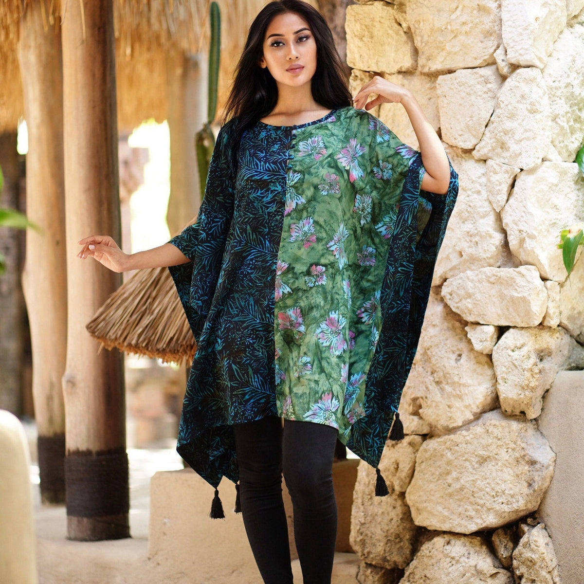 Ayleen Batik Combo Tassels Bohemian Poncho Top