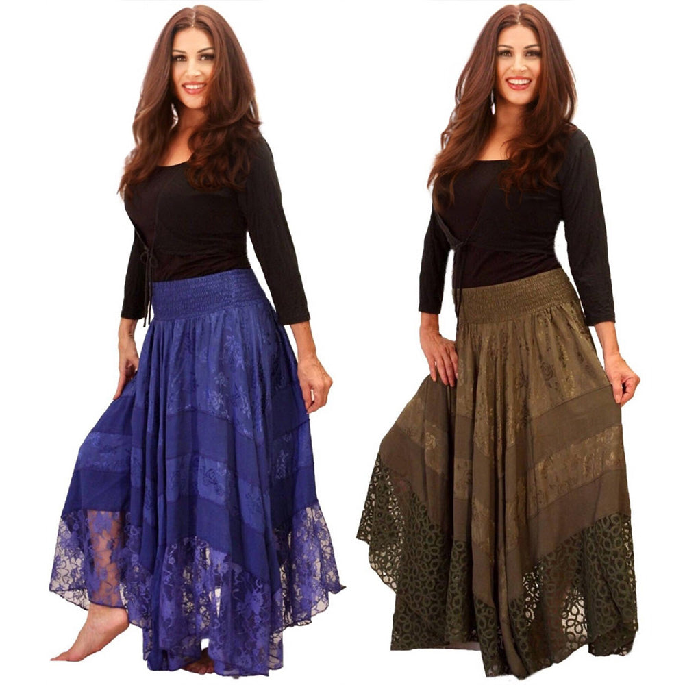 Thea Elastic Waist Satin Lace Maxi Skirt
