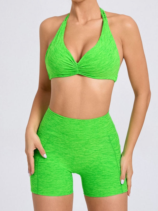 Deep V Back Pocket Scrunch Bum Halter Backless Short Tracksuit