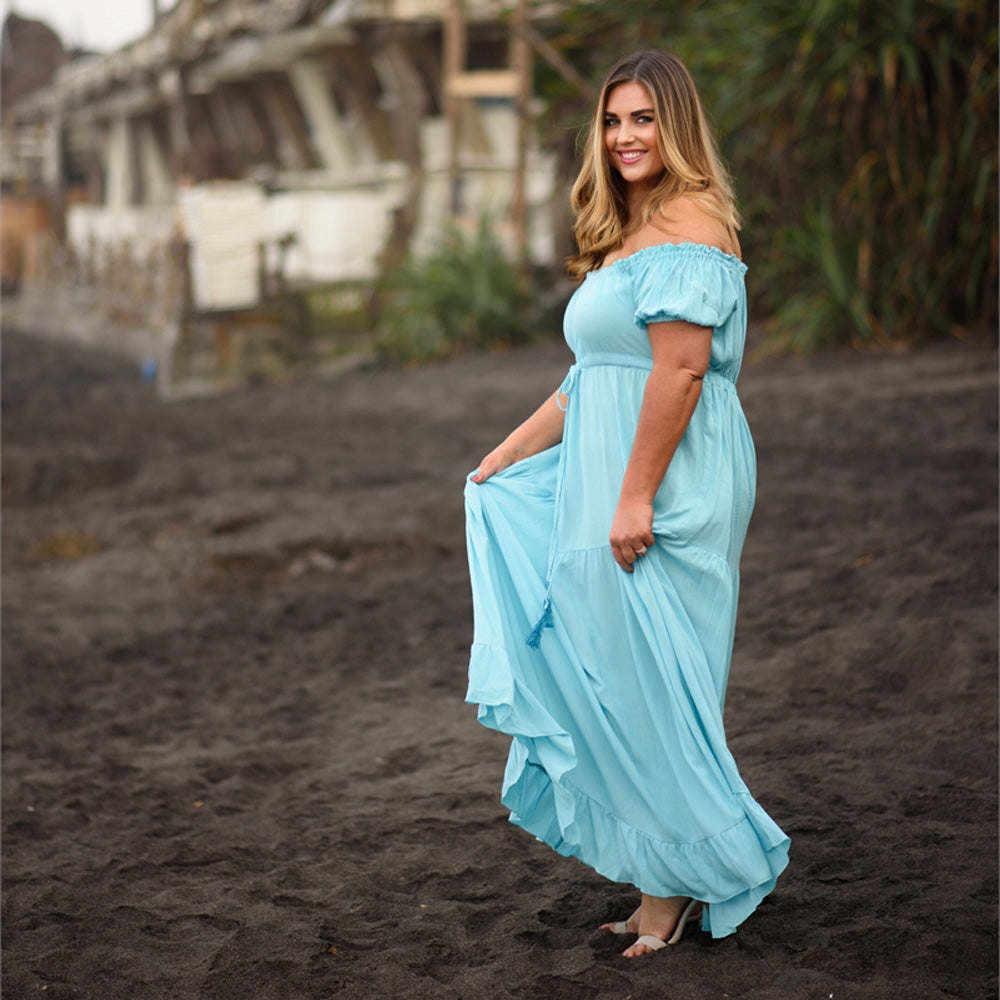 Nayeli Ruffled Short Sleeve Empire Waist Peasant Maxi Dress