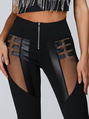 ¡°Stitching Sexy¡± Cutout Mesh Zipper Leggings