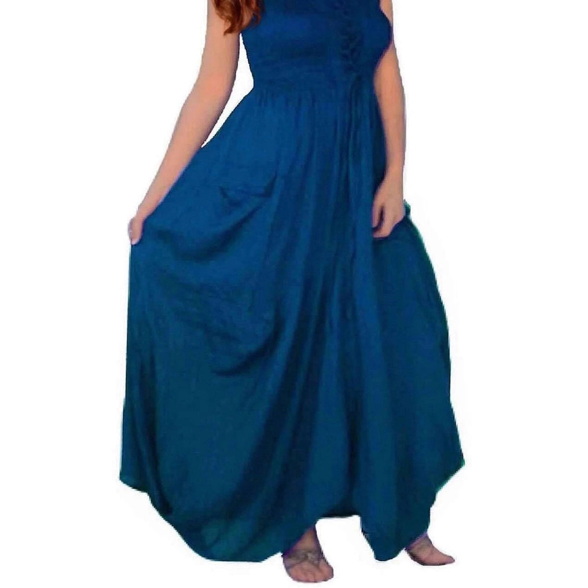 Crystal Smocked Bodice Spaghetti Strap Boho Maxi Dress
