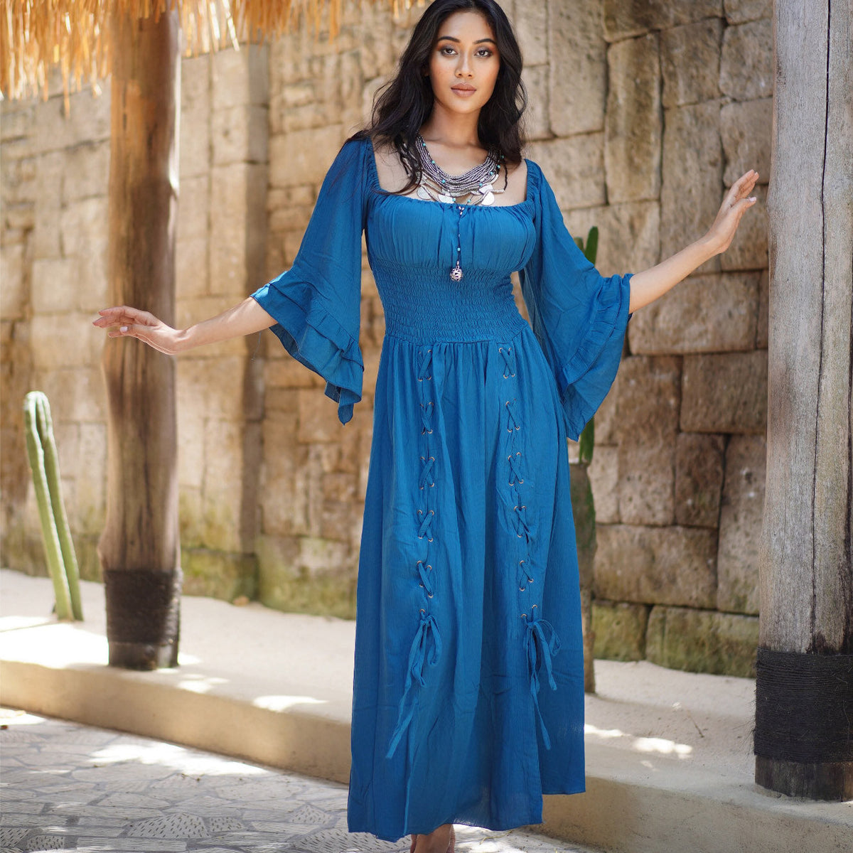 Rylan Smocked Waist Square Neckline Ren Faire Maxi Dress