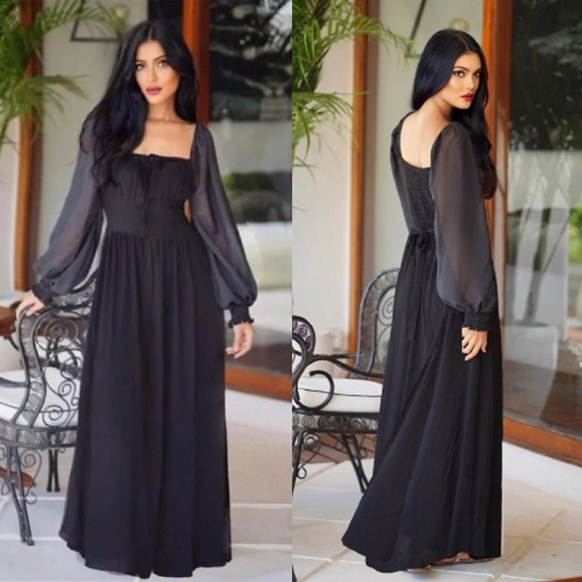 Mylah Romantic Length Chiffon Sleeves Medieval Maxi Dress