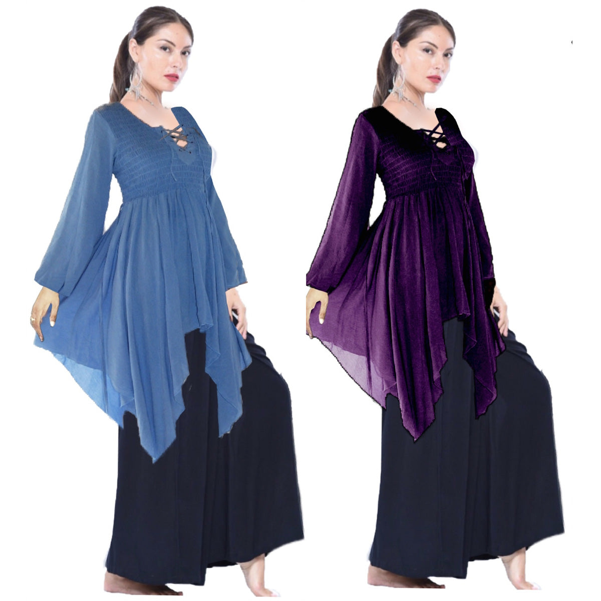 Aurelia Asymmetrical Lace-Up Crinkle Rayon Boho Blouse