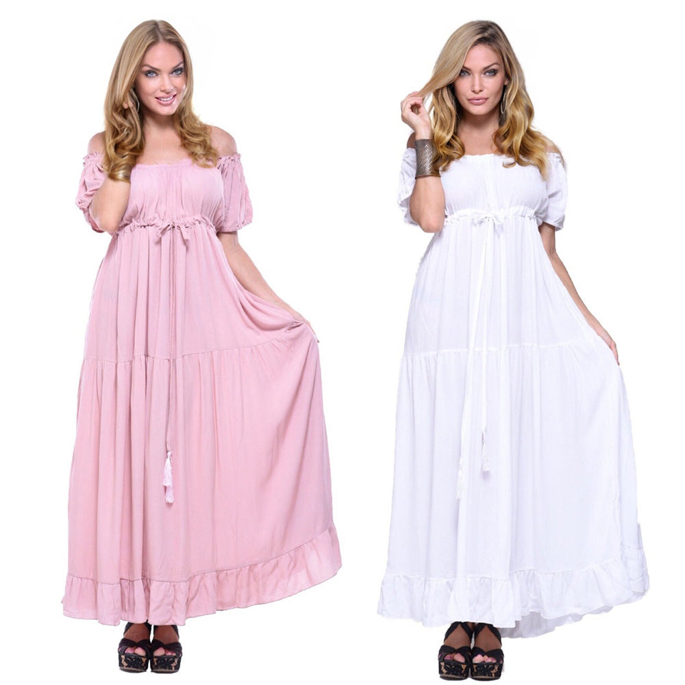 Nayeli Ruffled Short Sleeve Empire Waist Peasant Maxi Dress