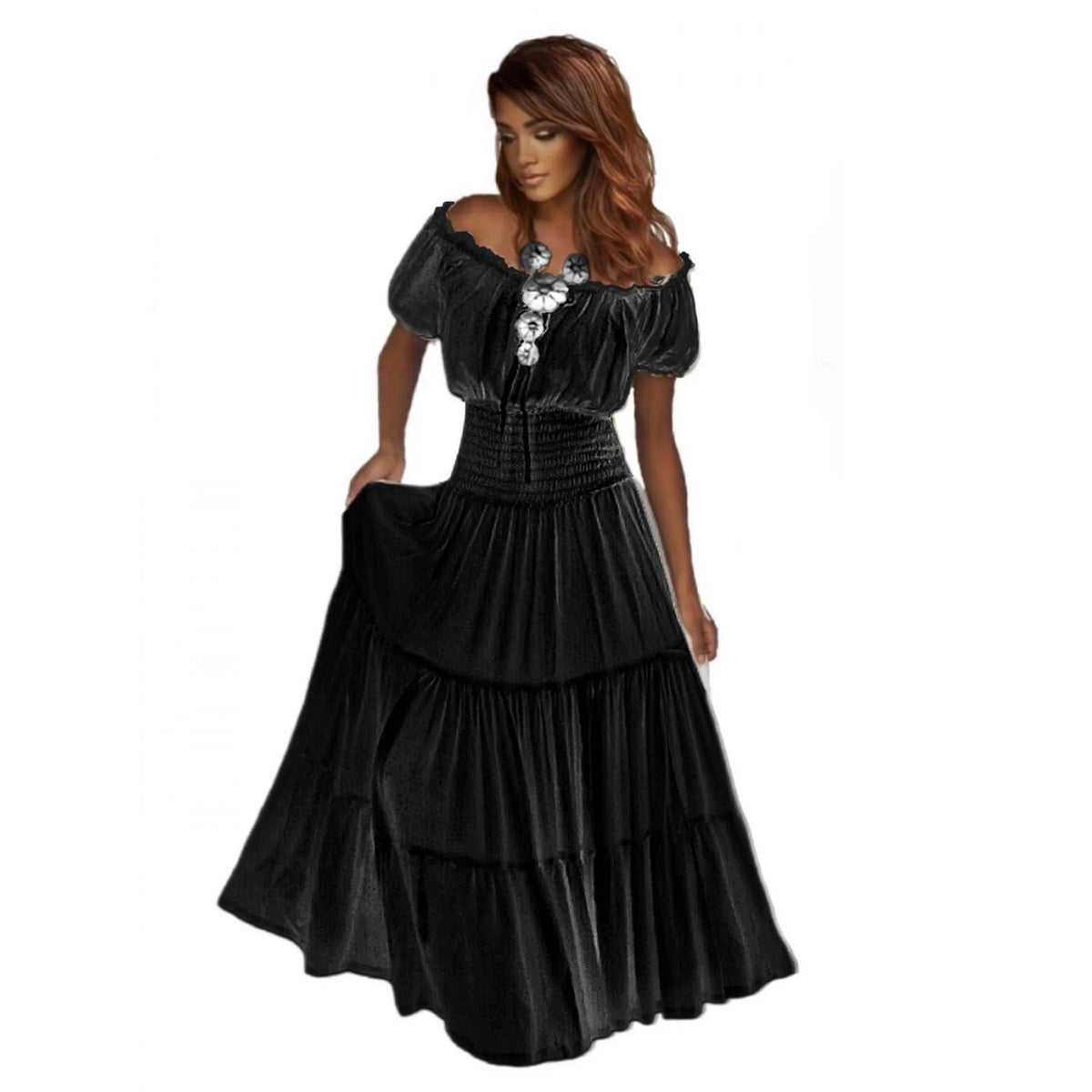 Priscilla Rayon Crinkle Short Sleeve Maxi Long Dress
