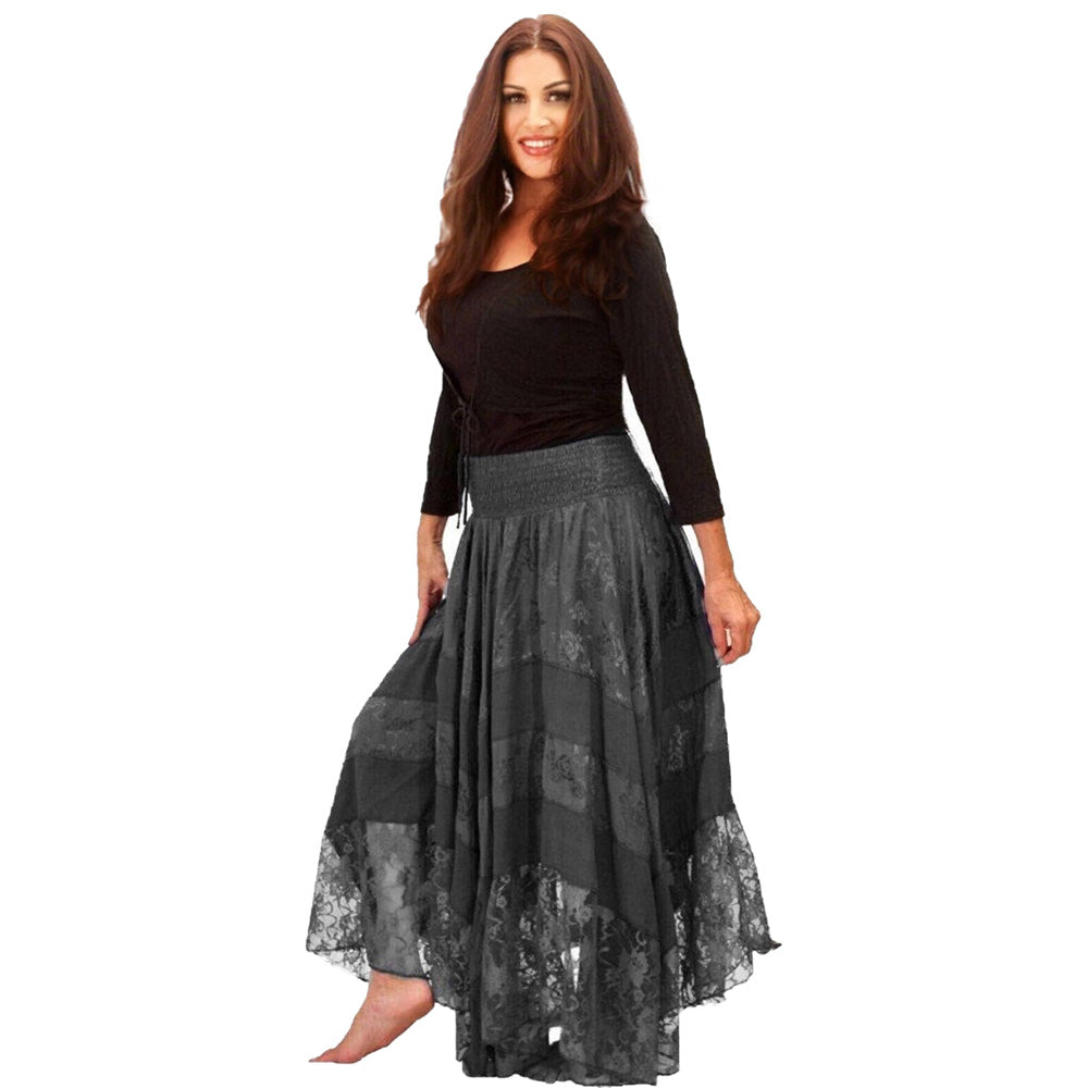 Thea Elastic Waist Satin Lace Maxi Skirt