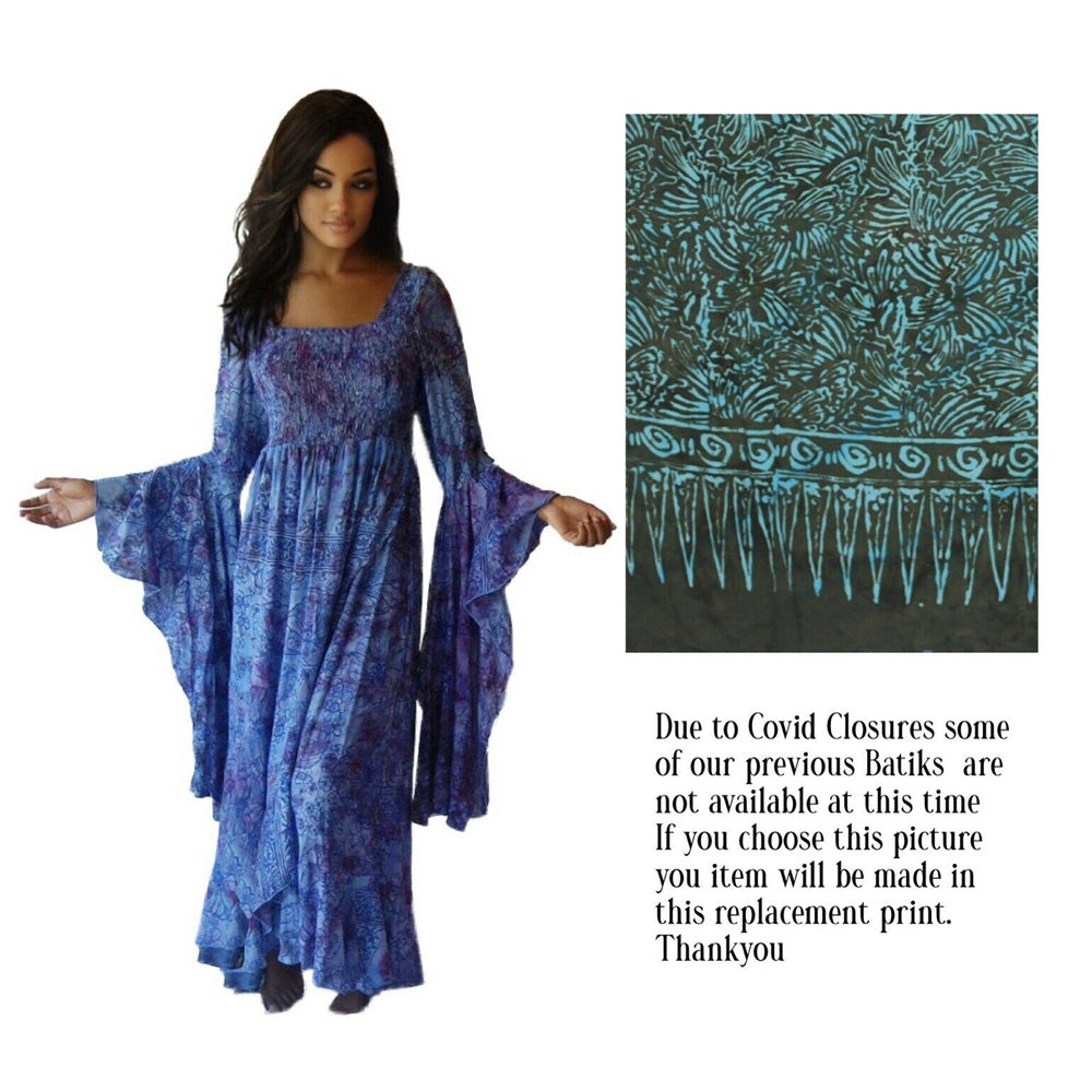 Marlee Ruffle Batik Empire Waist Wrap Maxi Dress
