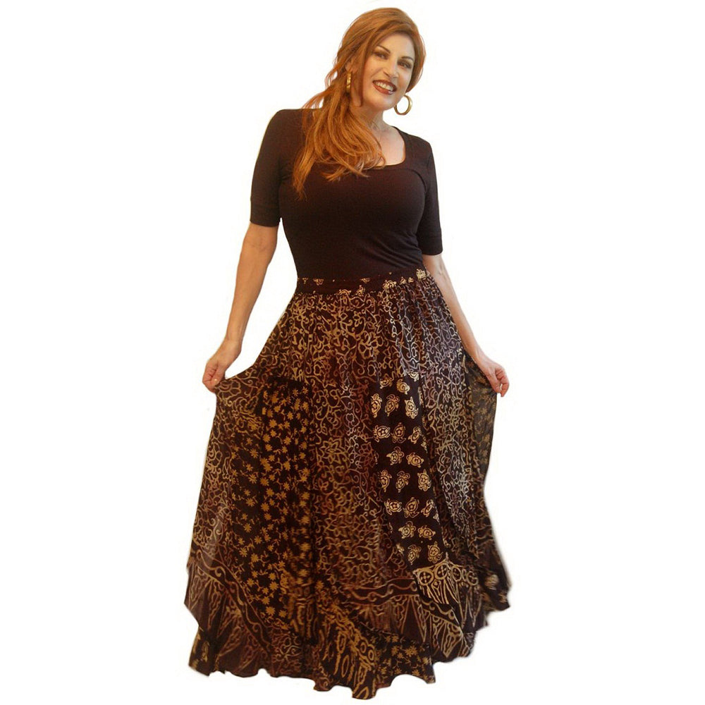 Amiyah Batik Patchwork Layered Elastic Waist Maxi Skirt