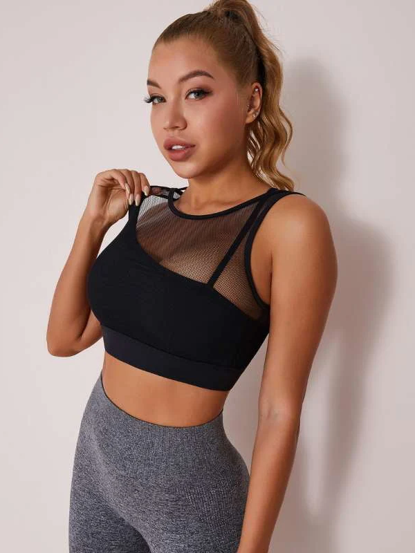 High-waist Skinny Stretch Mesh Stitching Fitness Sportswear