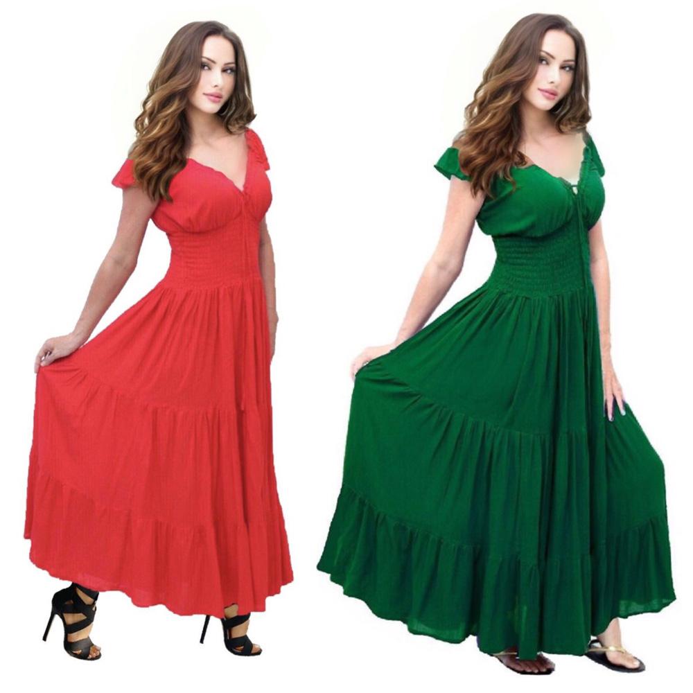 Margot Smocked Tiers Boho Peasant Maxi Long Dress