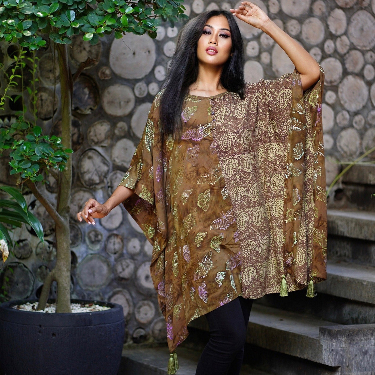 Ayleen Batik Combo Tassels Bohemian Poncho Top