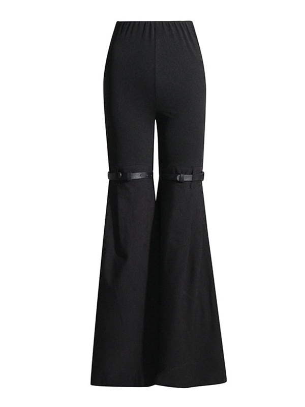 Contrast Color Denim Flare Fashion Pants