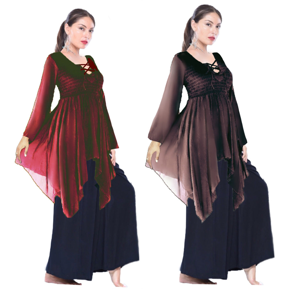 Aurelia Asymmetrical Lace-Up Crinkle Rayon Boho Blouse
