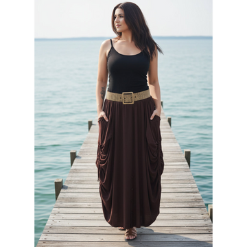 Adriana Elastic Waist Pockets Boho Maxi Skirt
