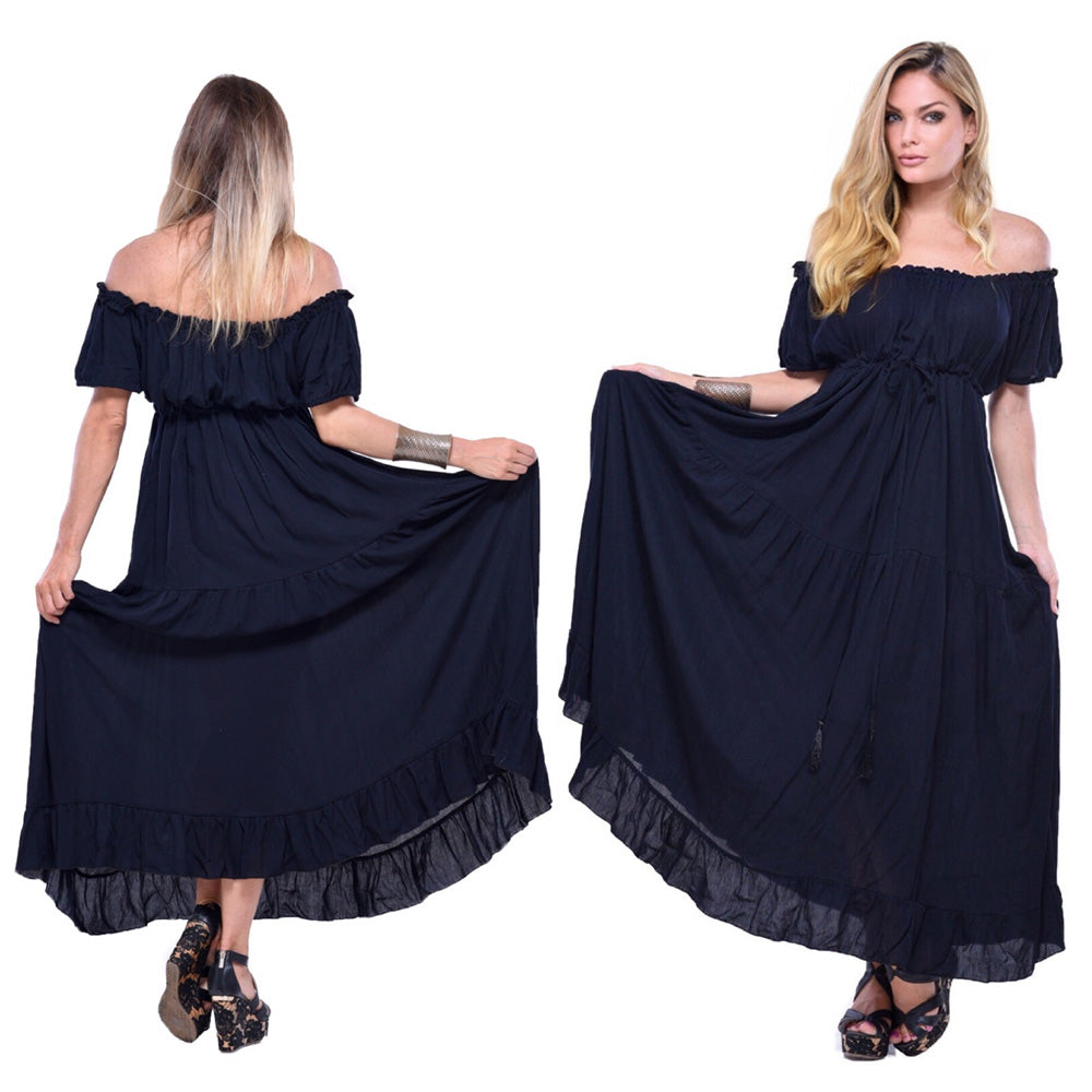 Nayeli Ruffled Short Sleeve Empire Waist Peasant Maxi Dress