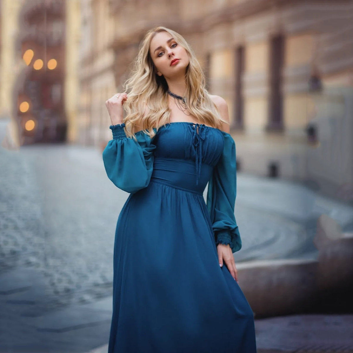 Mylah Romantic Length Chiffon Sleeves Medieval Maxi Dress