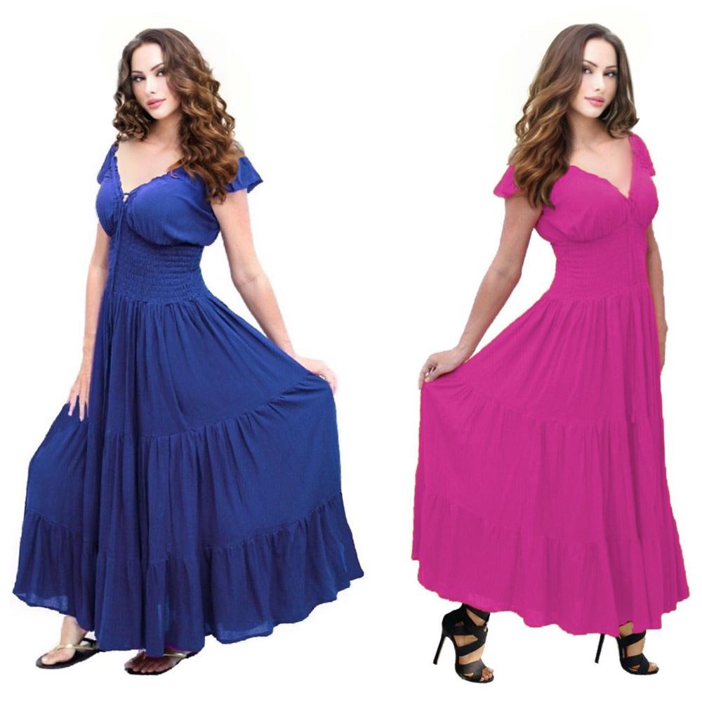 Margot Smocked Tiers Boho Peasant Maxi Long Dress